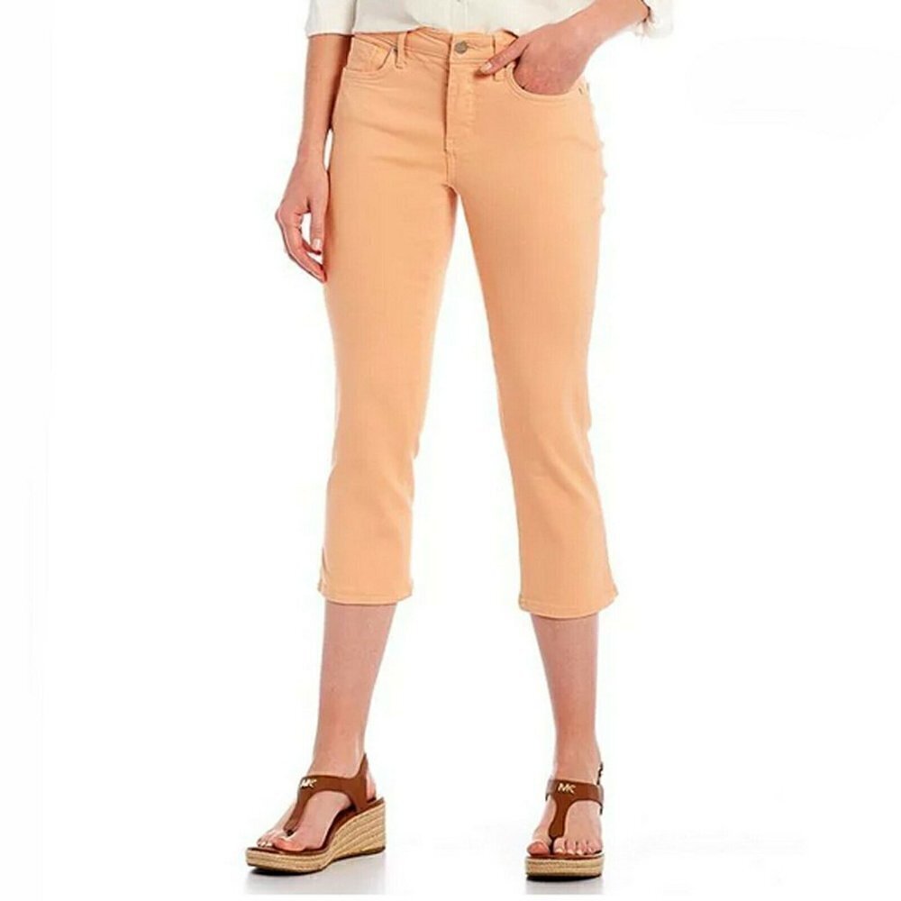 NYDJ Size 6 Melon Orange Chloe Side Slit Capri Denim Jeans 22" Inseam Mid Rise